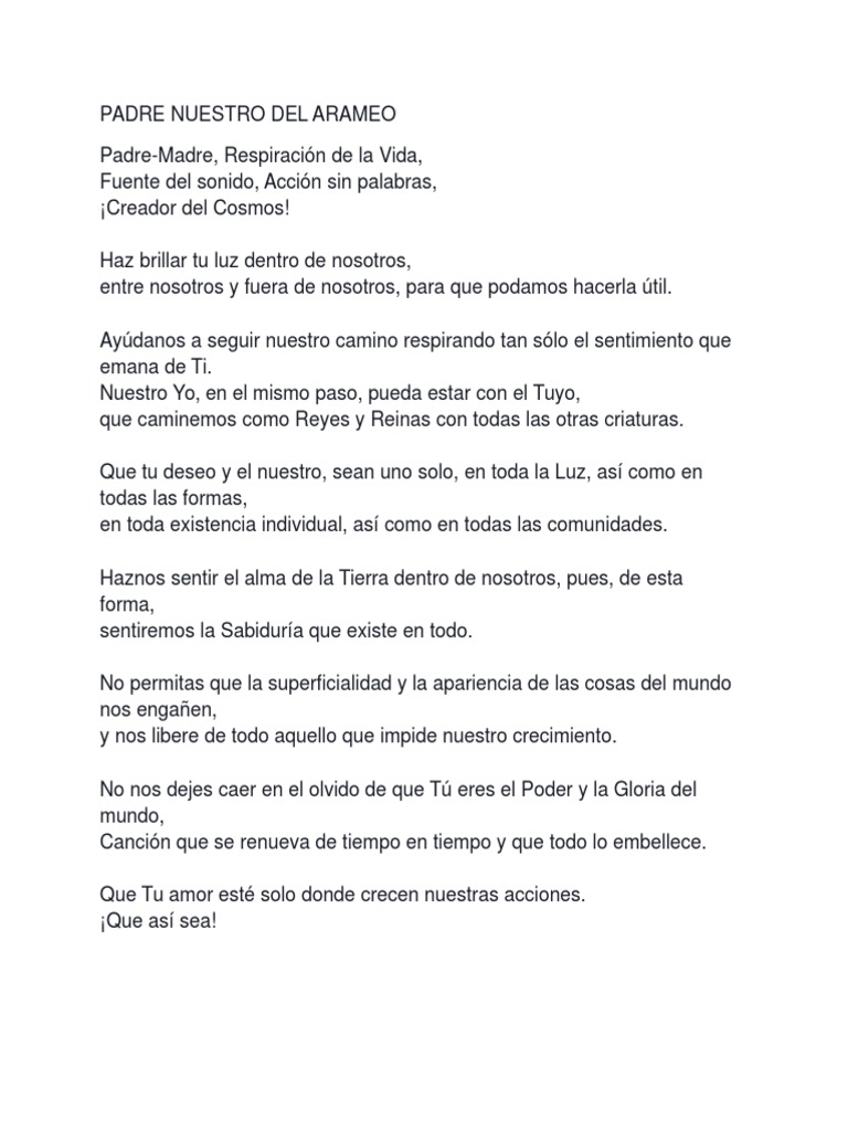 Padre Nuestro Original Traducido Del Arameo | PDF