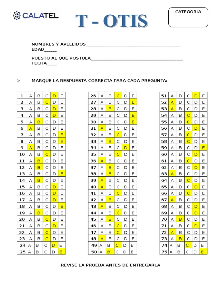 Hoja de Respuestas - Otis Sencillo | PDF