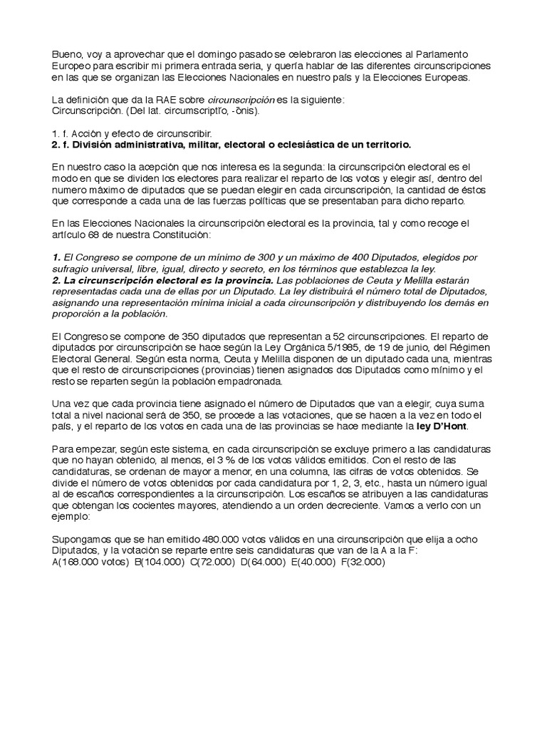 La Circunscripción Electoral PDF Elecciones Distrito electoral