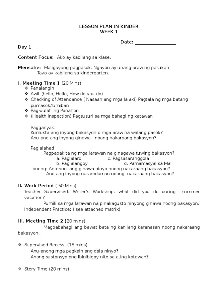 Lesson Plan in Kindergarten | PDF
