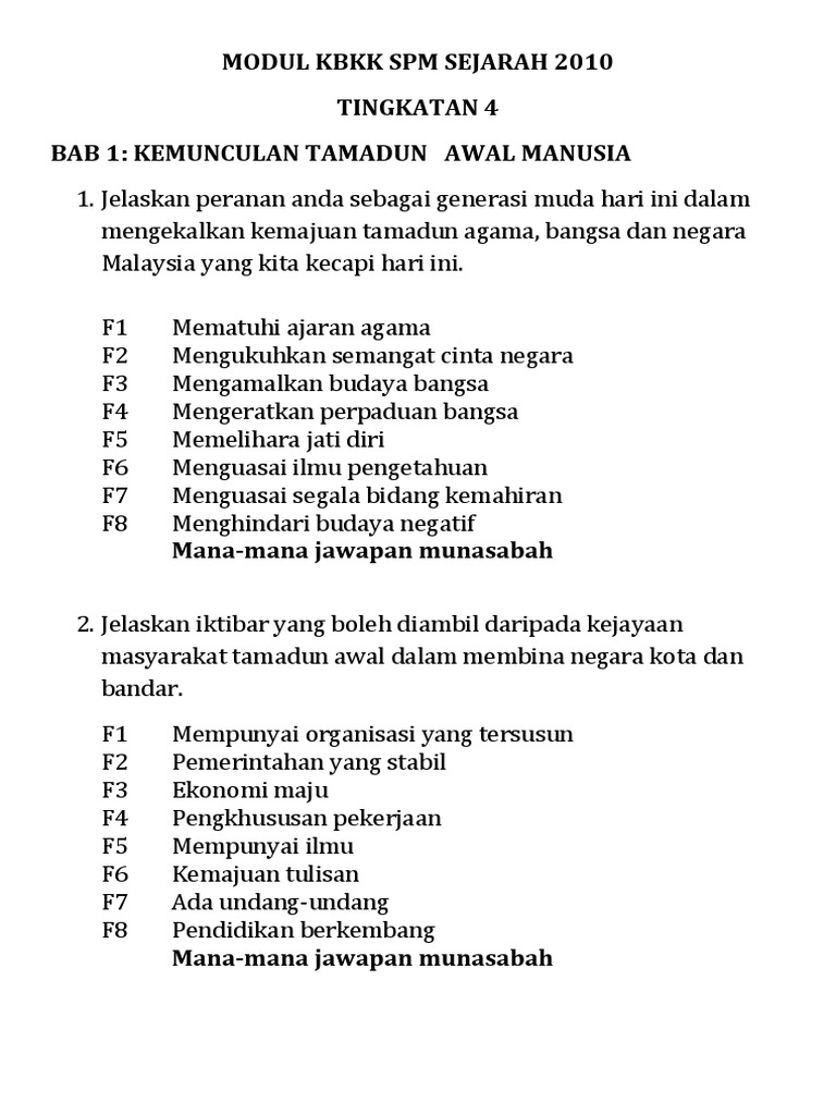 Contoh Soalan Struktur Sejarah Tingkatan 5 Bab 5 Dan Jawapan