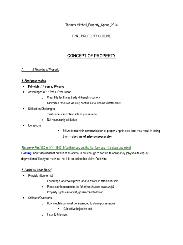 Mitchell Property Spring 2014 | PDF | Fee Simple | Adverse Possession