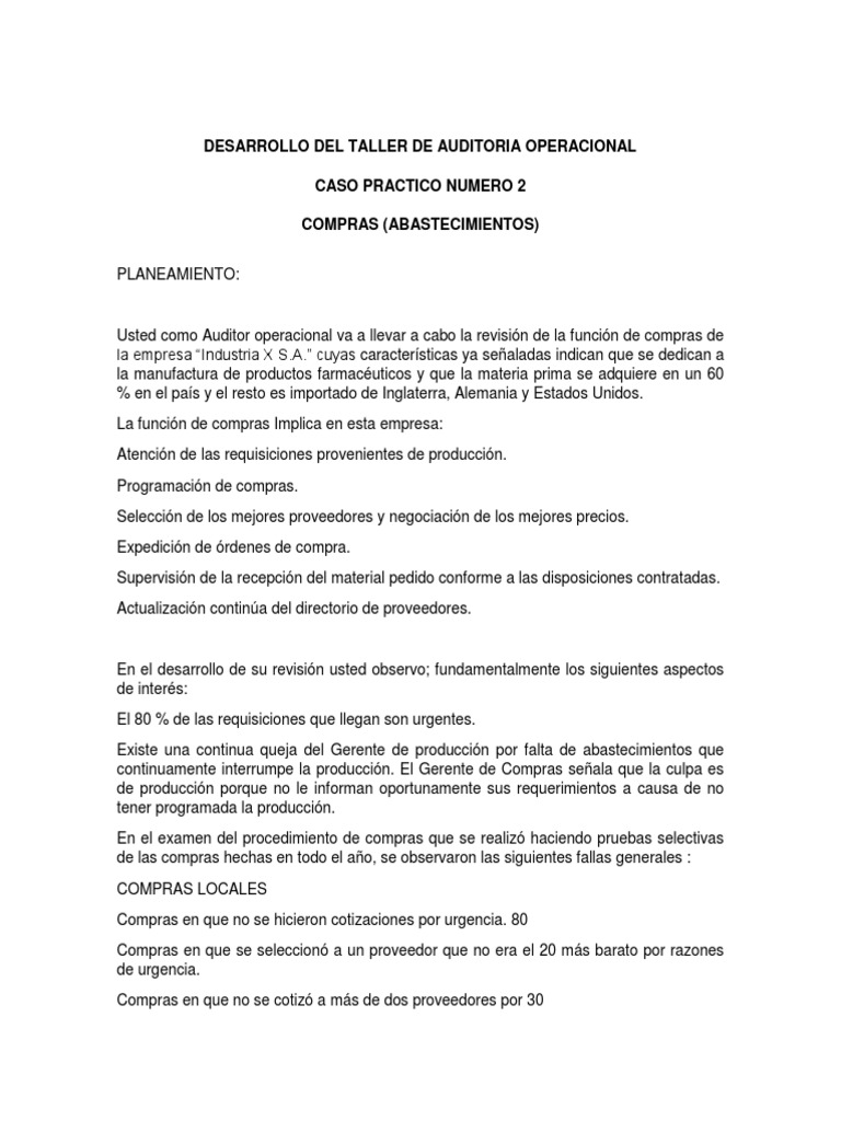 Auditoría Operacional en Compras S.A. | PDF | Presupuesto | Toma de ...