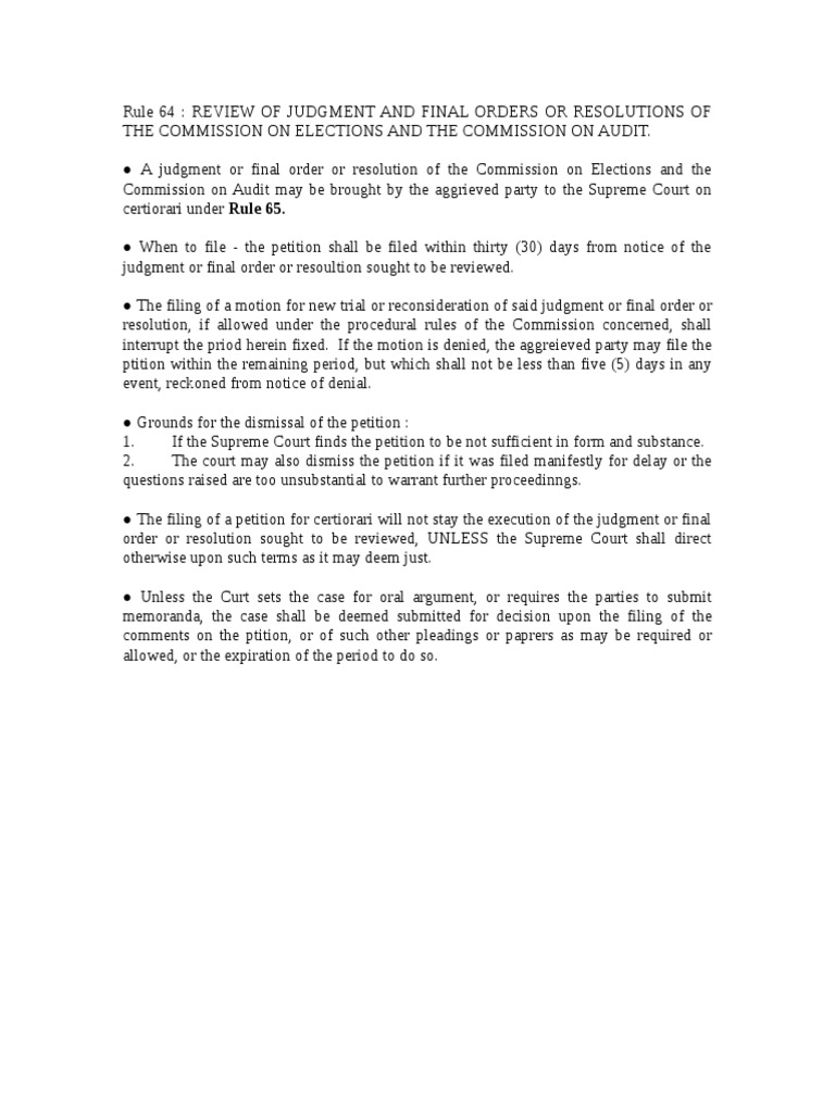 Rule 64: Review of Election Orders | PDF | Business | Law