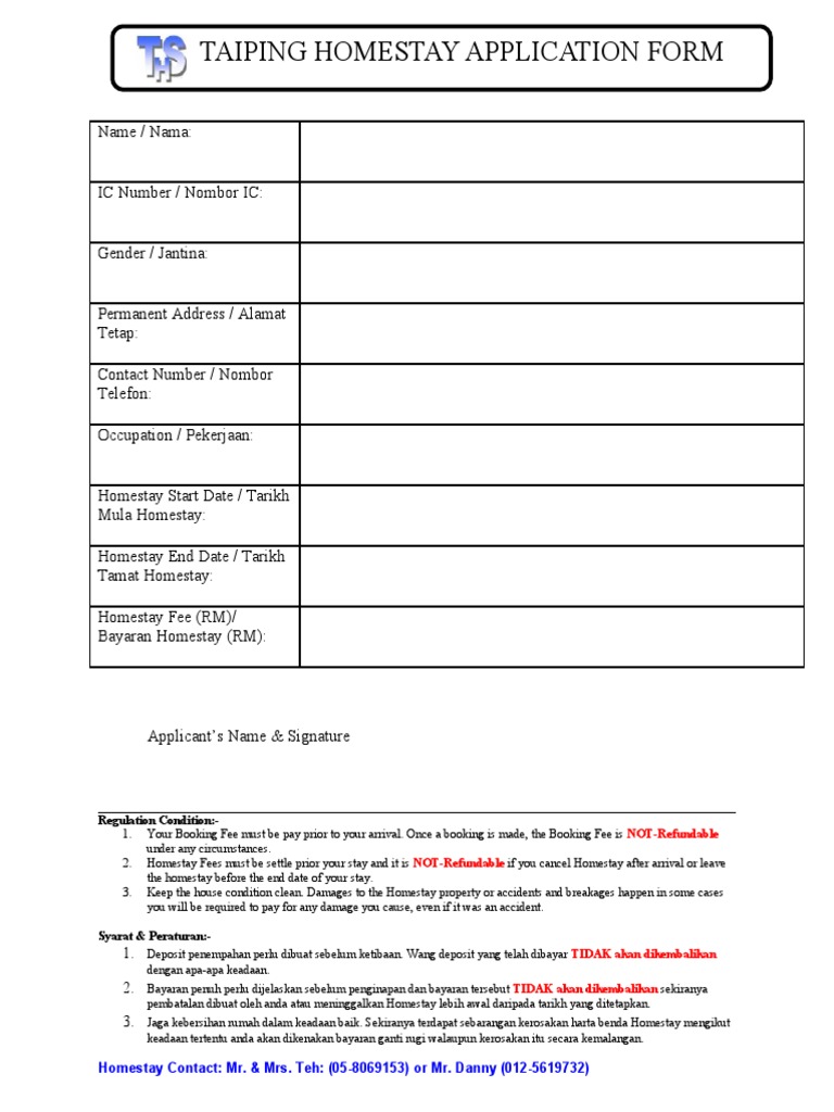 Taiping Homestay Application Form | PDF
