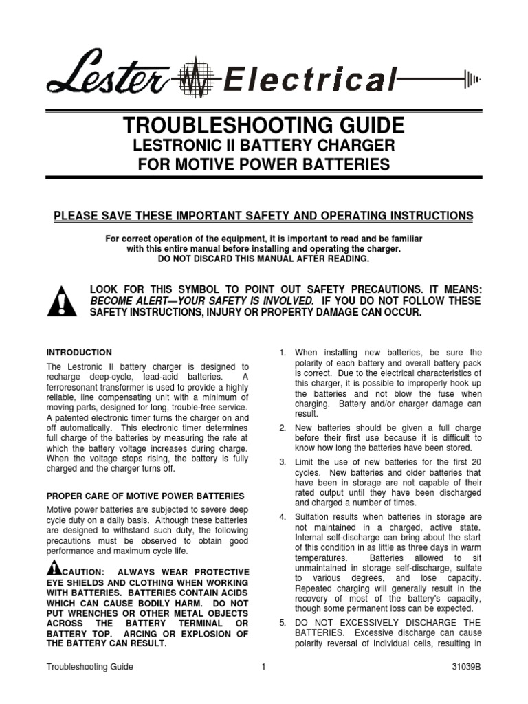 Lestronic II Charger Troubleshooting Guide | PDF | Battery Charger ...