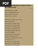 Lirik Lagu Rihanna FT Calvin Harris - We Found Love