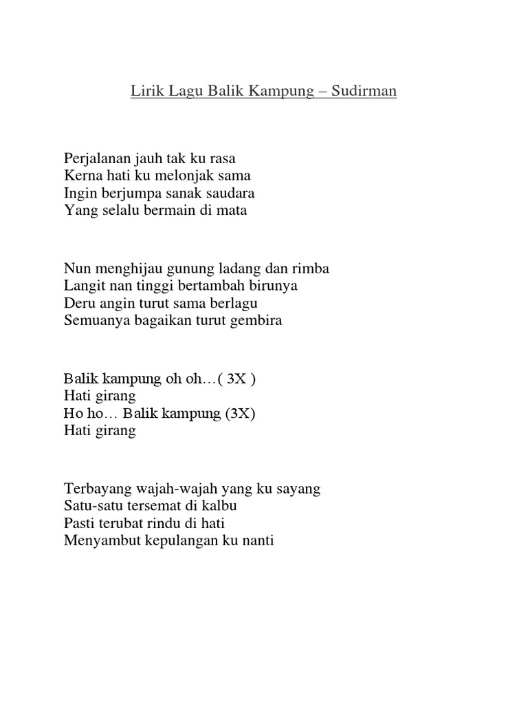 Lirik Lagu Balik Kampung