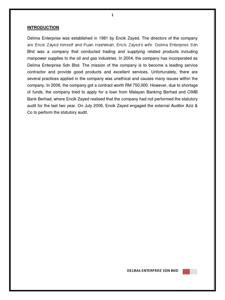 Delima Enterprise Sdn Bhd Case Study Maf680 | Employment ...