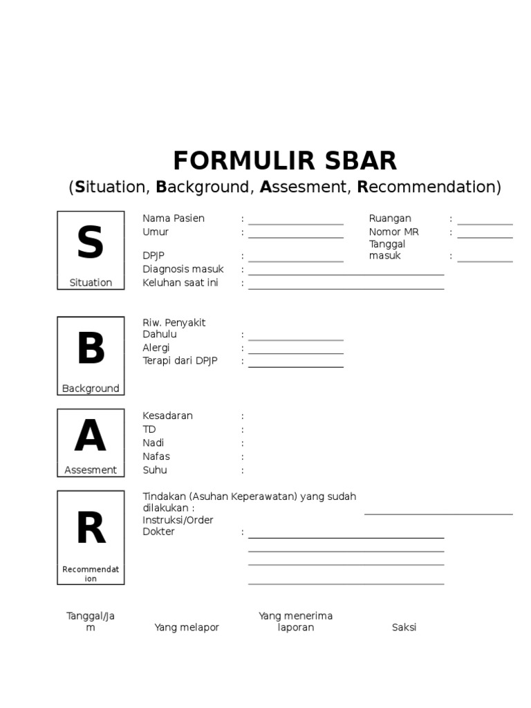 Formulir Metode SBAR Keperawatan | PDF