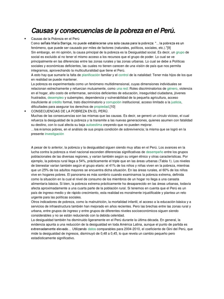 Causas y Consecuencias de La Pobreza en El Perú | PDF | Pobreza ...