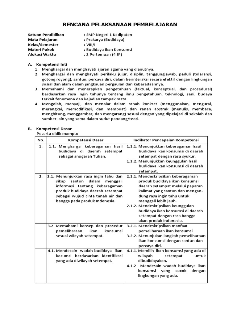 RPP Prakarya SMP Kelas 8 Kurikulum 2013