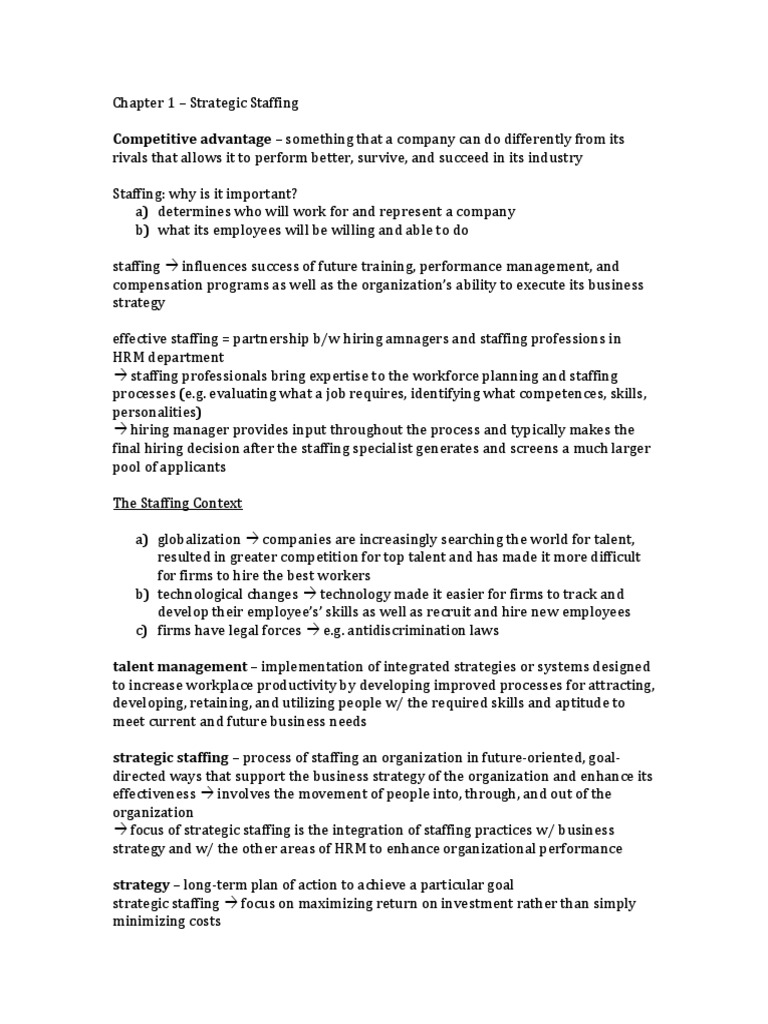Chapter 1 - Strategic Staffing Notes | PDF | Recruitment | Employment