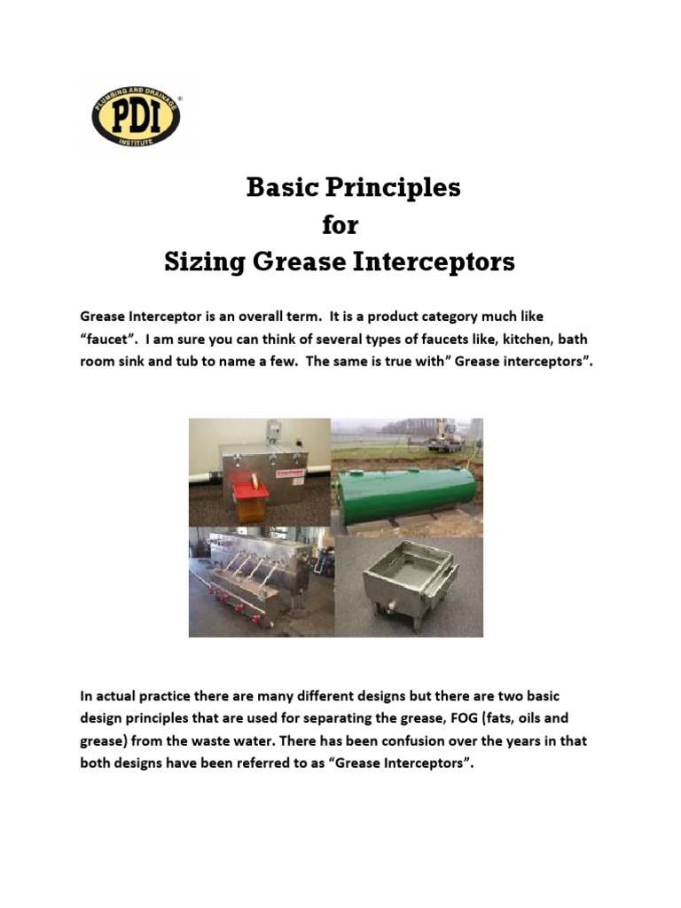 Basic Principles For Sizing Grease Interceptors PDF Hydraulic