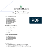 University of Karachi: M.A. Economics & Finance Management Theory and Practice
