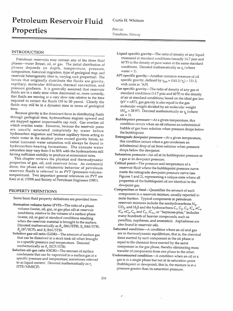 Petroleum Reservoir Fluid Properties Whitson PDF