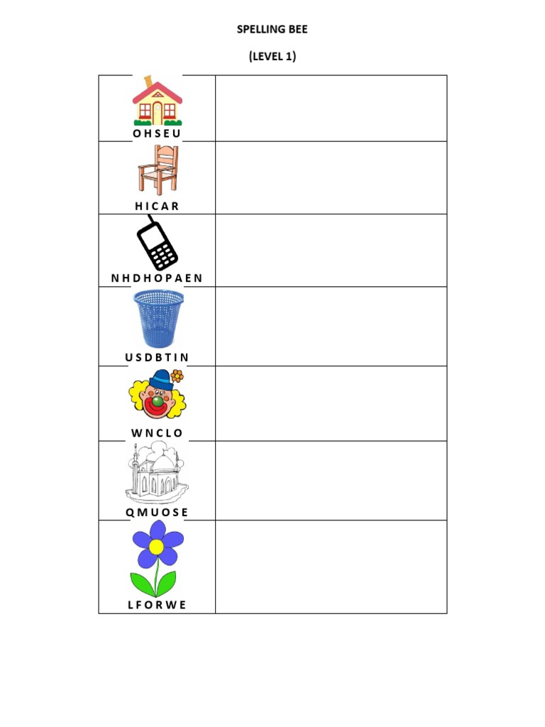 Spelling Bee Levels 1 & 2 Worksheets | PDF