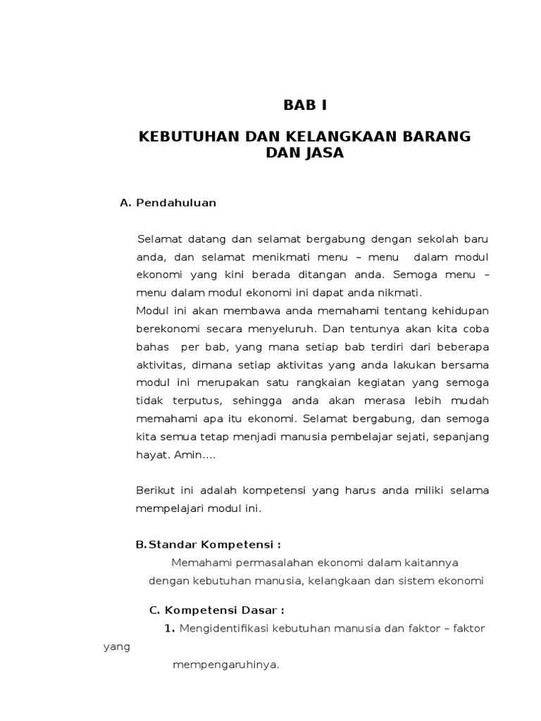 Modul Ekonomi Semester 1 Kelas 10 / X.