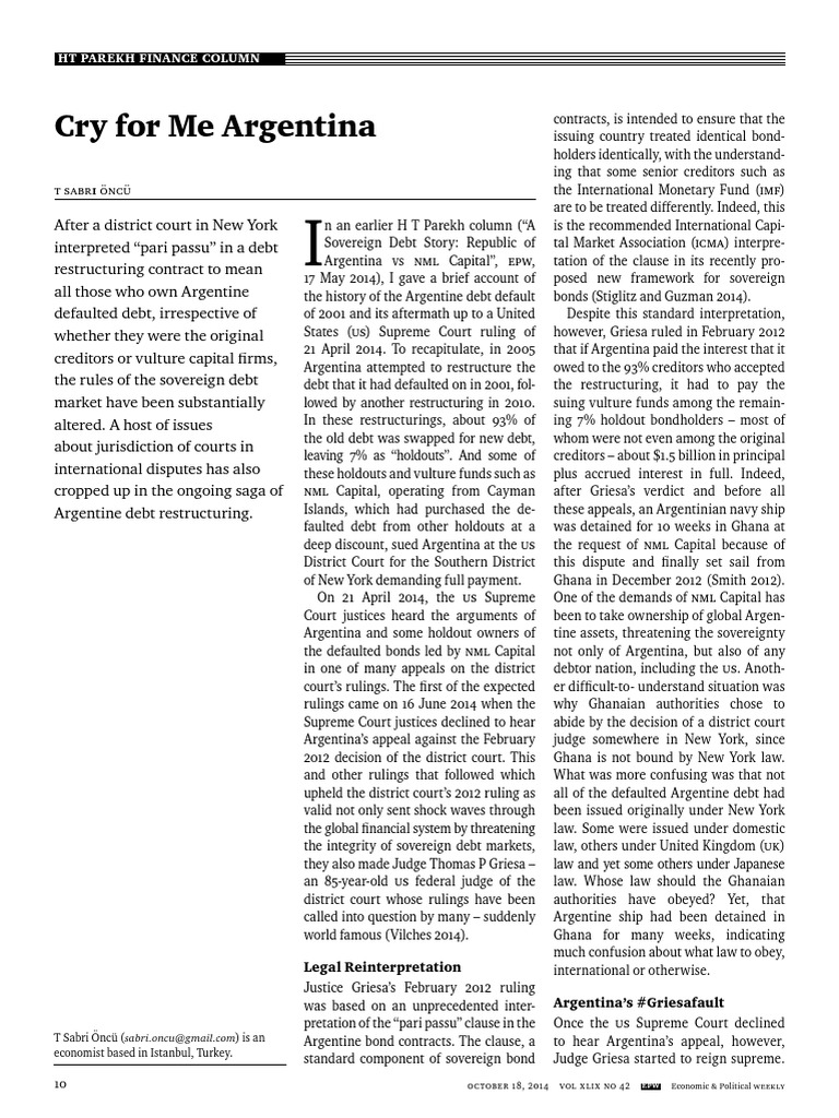Cry For Me Argentina: HT Parekh Finance Column | PDF | Debt | Bonds ...