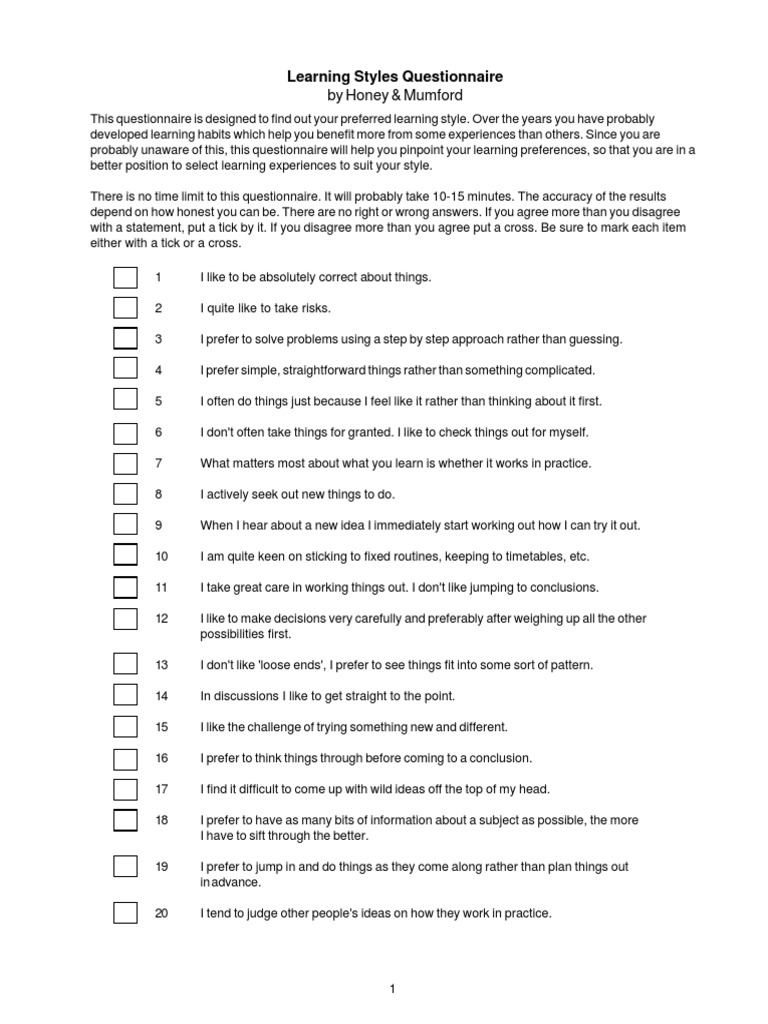 Learning Styles Questionnaire Guide | PDF | Learning Styles | Truth
