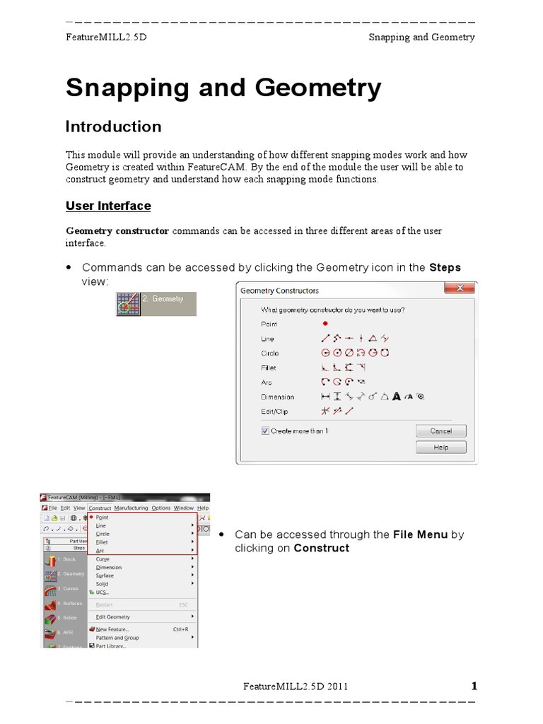 FeatureCAM Snapping and Geometry Guide | PDF | Circle | Perpendicular