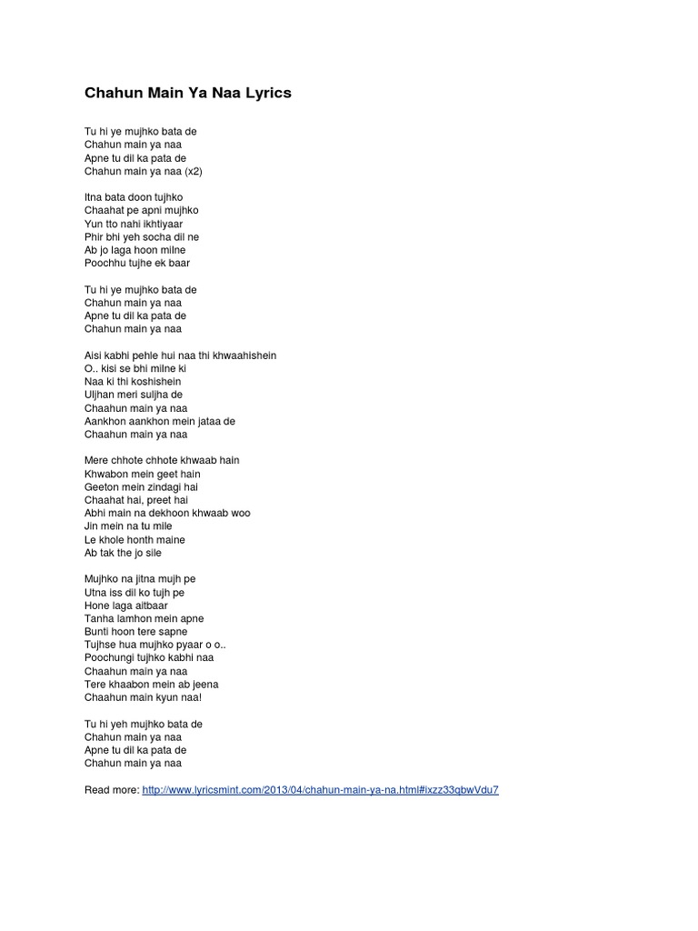 Aashiqui 2 Chahu Mai Ya Na Lyrics