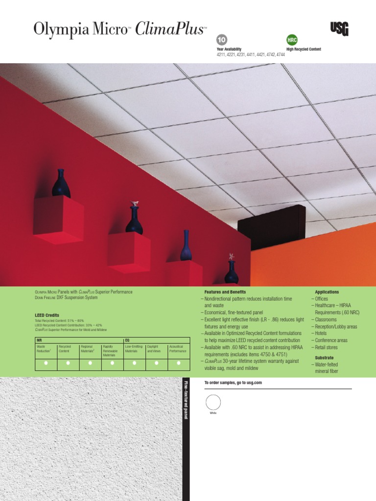 Usg Olympia Micro Climaplus Ceiling Panels Data Sc2180 Pdf