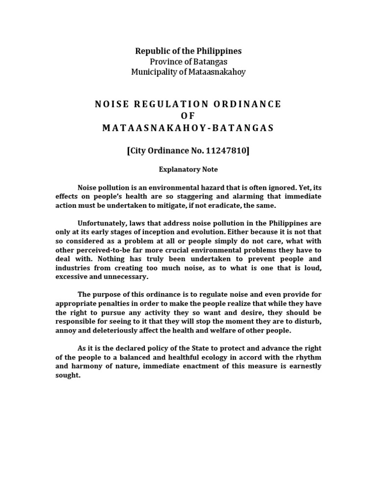 Sample Noise Ordinance in The Philippines PDF Sound Decibel