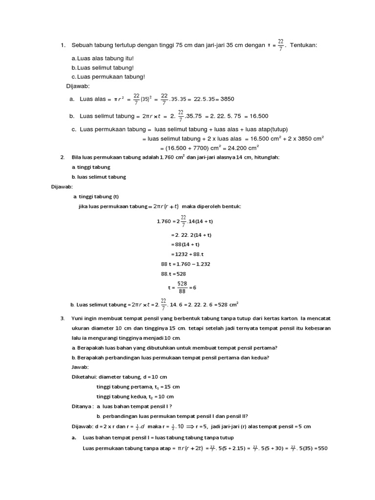 Contoh Soal Bangun Ruang Sisi Lengkung