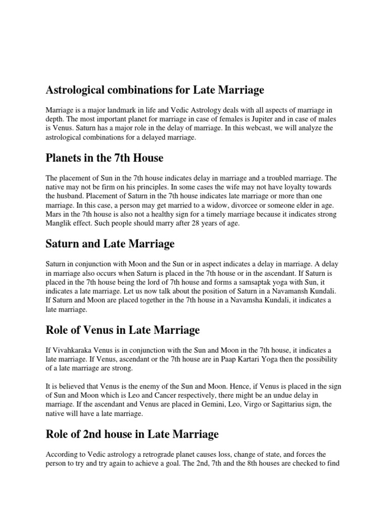 150350453 Astrological Combinations for Late Marriage Autosaved | Planets  In Astrology | Astrological Sign