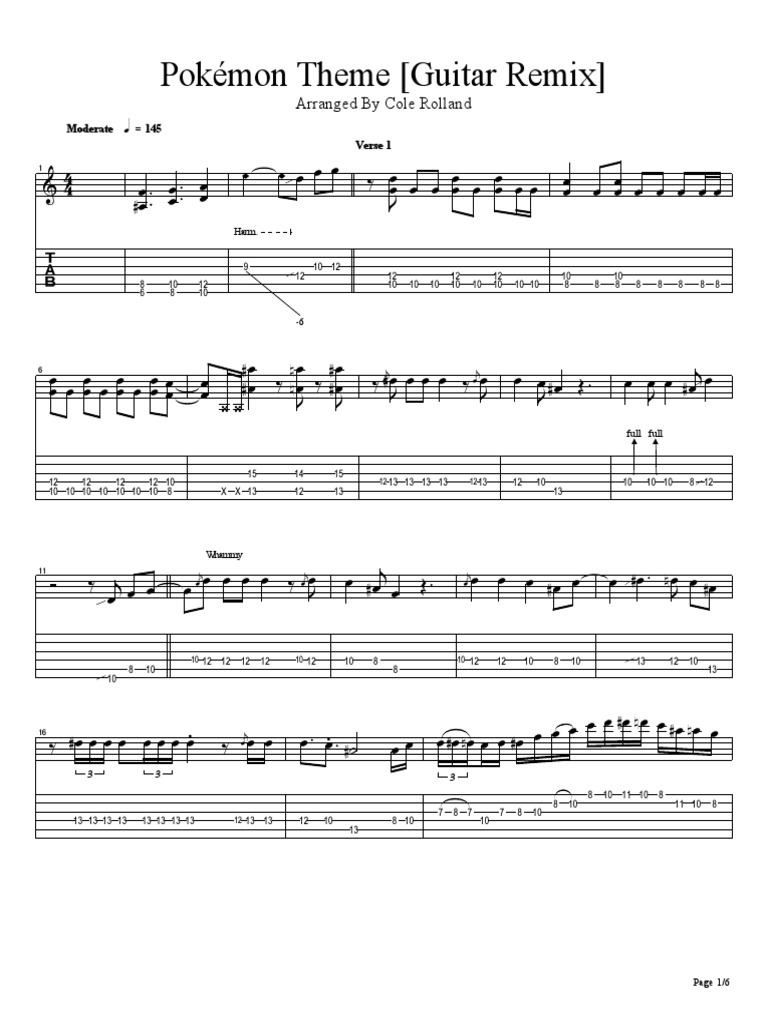 Cole Rolland Pokemon Theme Pdf Guitares Instrument De La Famille Guitare