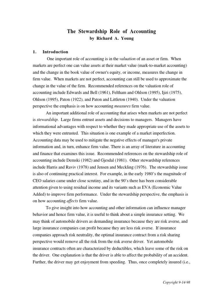 The Stewardship Role of Accounting PDF Insurance Risk