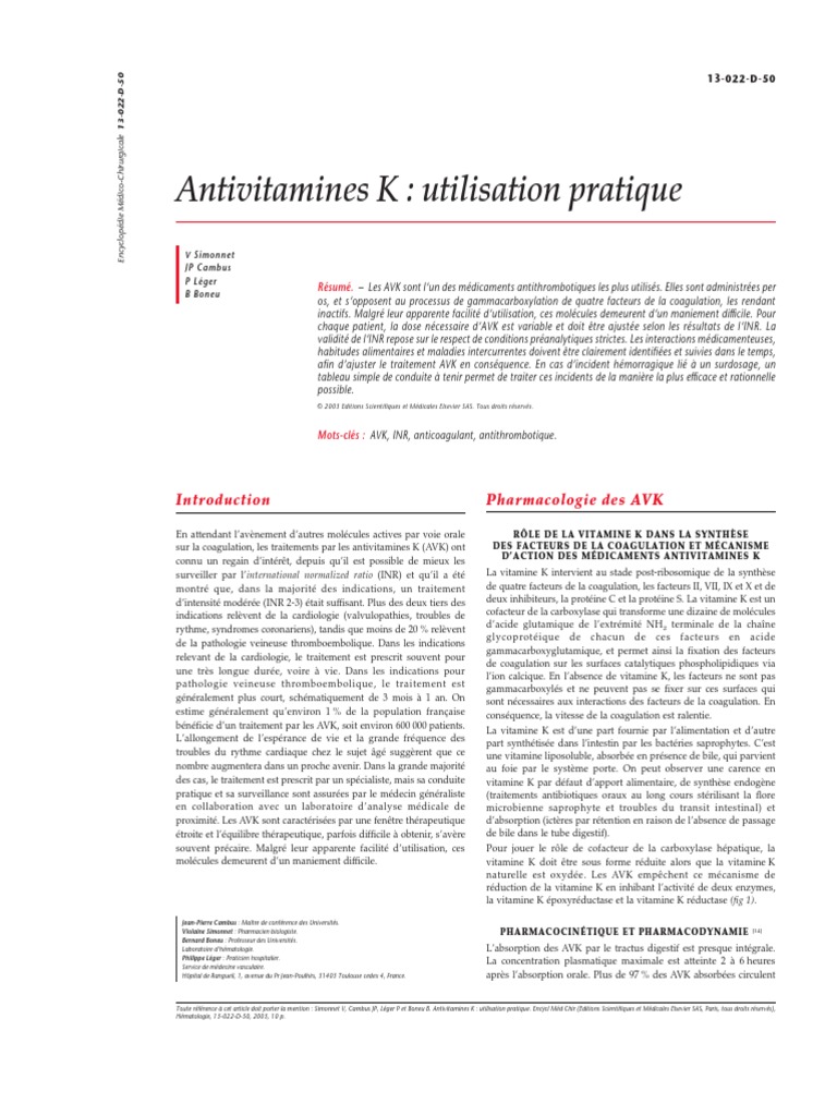 Antivitamines K - Utilisation Pratique PDF | PDF | Médecine | Médecine ...