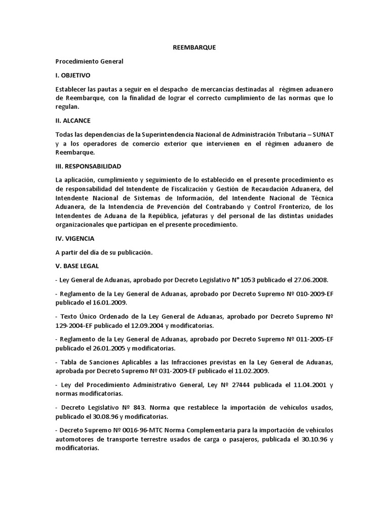 Procedimiento de Reembarque Aduanero | PDF | aduana | Comercio