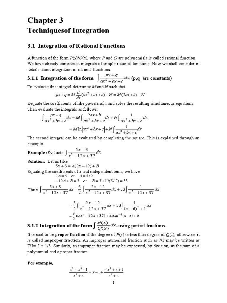 Techniques of Integration | PDF | Fraction (Mathematics ...
