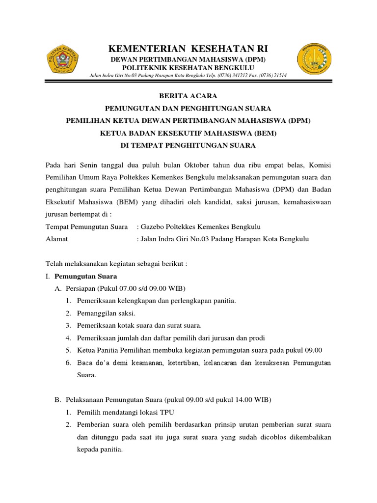 Contoh Berita Acara Pemilihan Ketua Organisasi Deretan