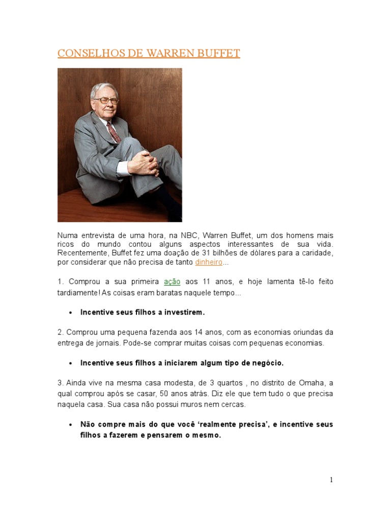 Conselhos de Warren Buffett para Investir | PDF | Warren Buffett | Business
