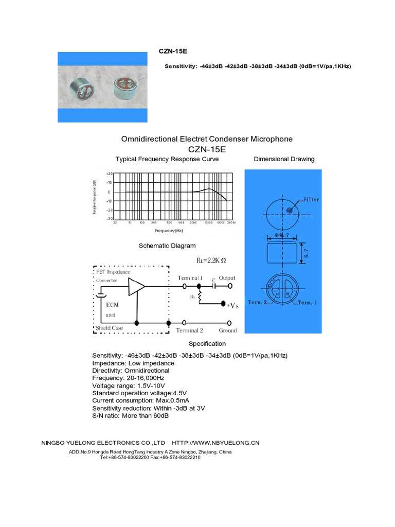 CZN15E Omnidirectional Electret Condenser Microphone Specs PDF