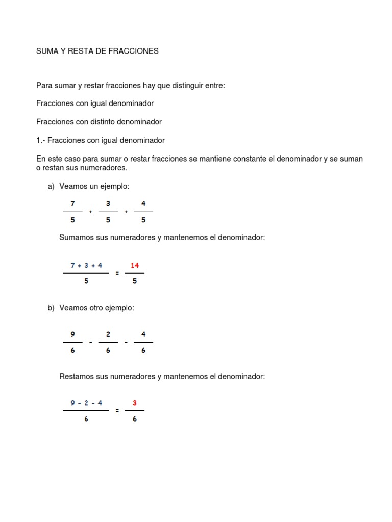 Operaciones básicas con fracciones y despeje de incógnitas PDF