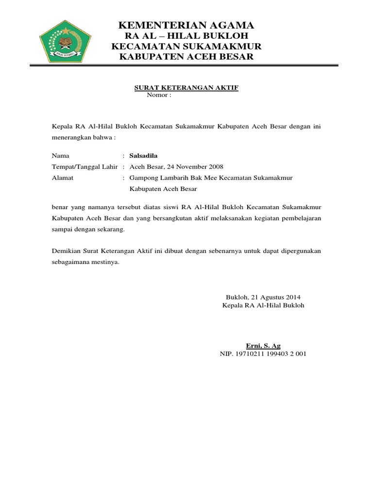 Surat Keterangan Aktif Siswa