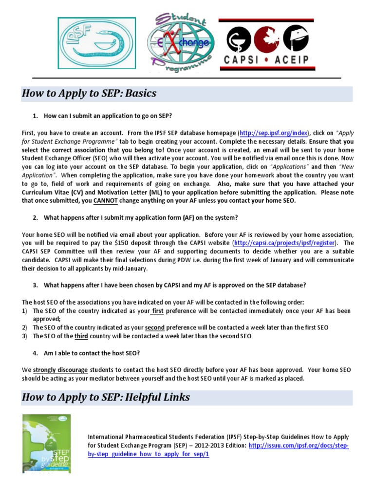 How To Apply To SEP - 2014-2015 | PDF