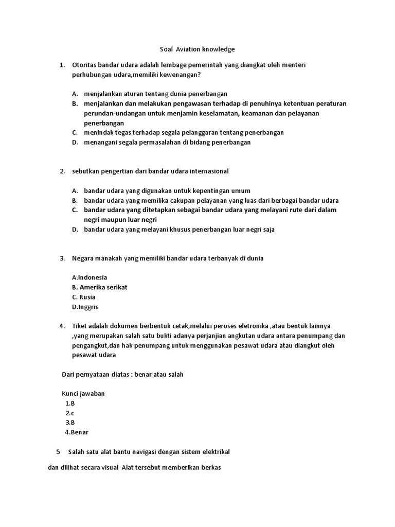 Soal Awal Aviation Knowledge