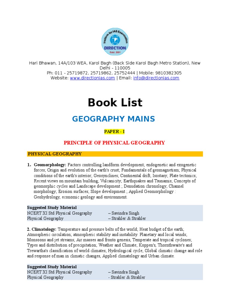 Direction Book List For IAS Exams | PDF | Geomorphology | Earth