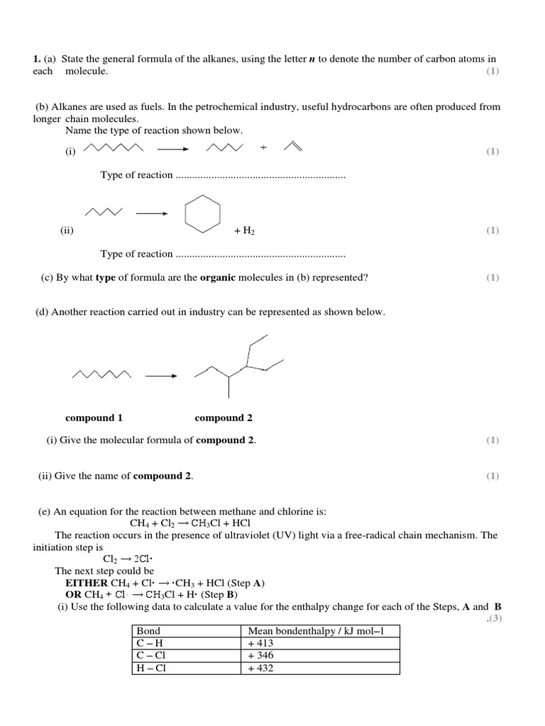 Alkanes and Alkenes: Questions & Reactions | PDF | Alkene | Alkane