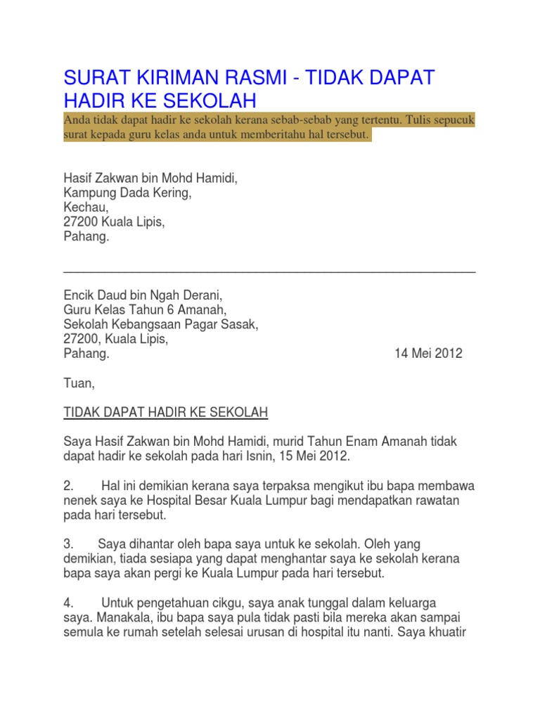 Surat Rasmi In English - Cangkruk d