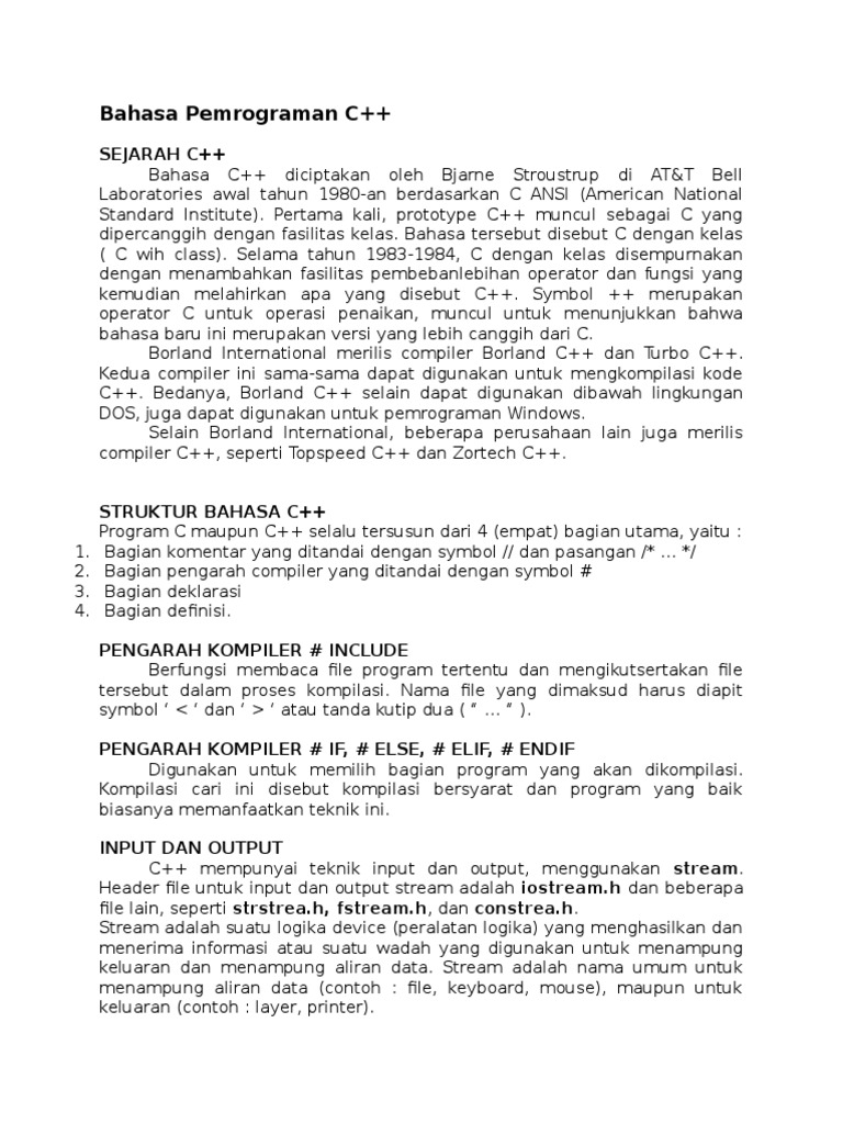 Sejarah dan Struktur C++ | PDF