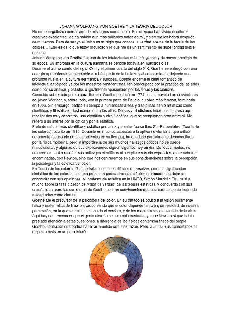 Johann Wolfgang Von Goethe y La Teoria Del Color | PDF | Color ...