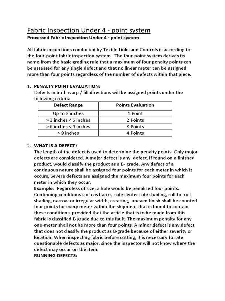 4-Point Fabric Inspection Guidelines | PDF | Textiles | Yarn