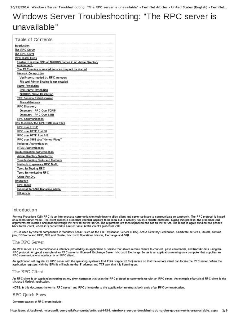 Windows Server Troubleshooting - The RPC Server Is Unavailable ...
