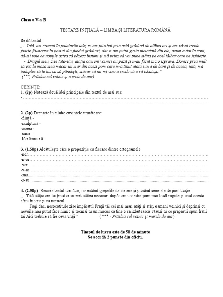 Test Initial Cu Barem Clasa A 5 A | PDF